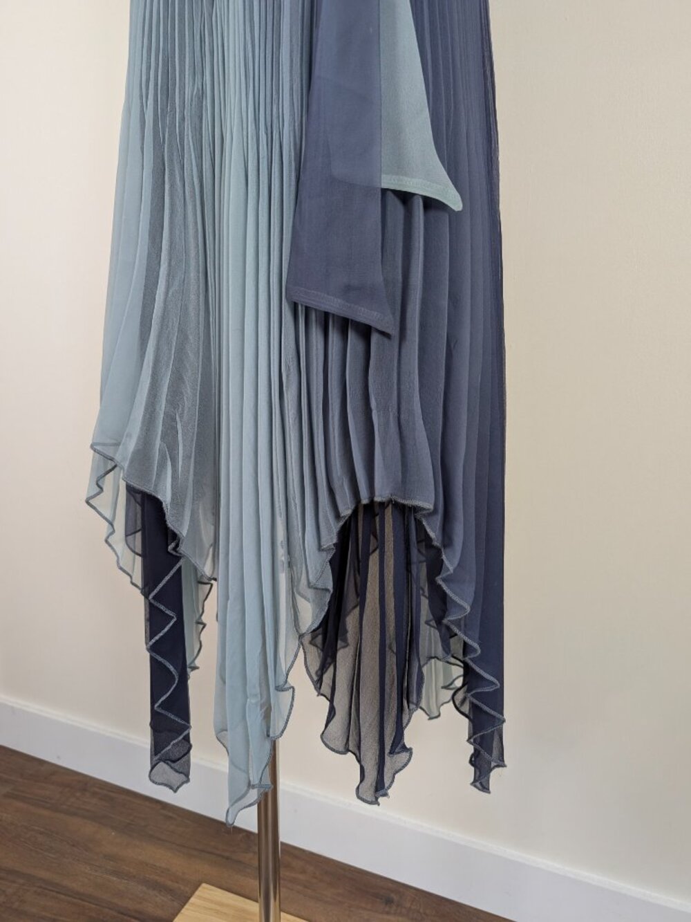 Komarov Asymmetrical Silk Midi Dress Size Large Pastel Blue Formal Sheer - Picture 4 of 16